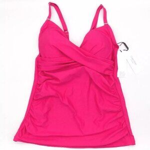 Calvin Klein Size S Tankini Swimsuit Top V-Neck Pink Compression Fit 50+ Upf